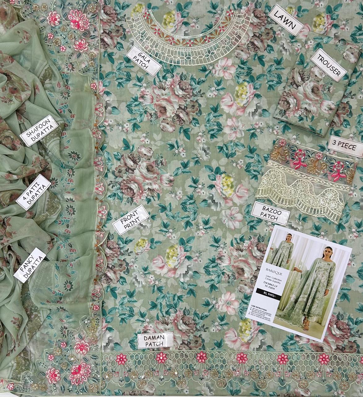 baroque Lawn 3 pc embroidery suit