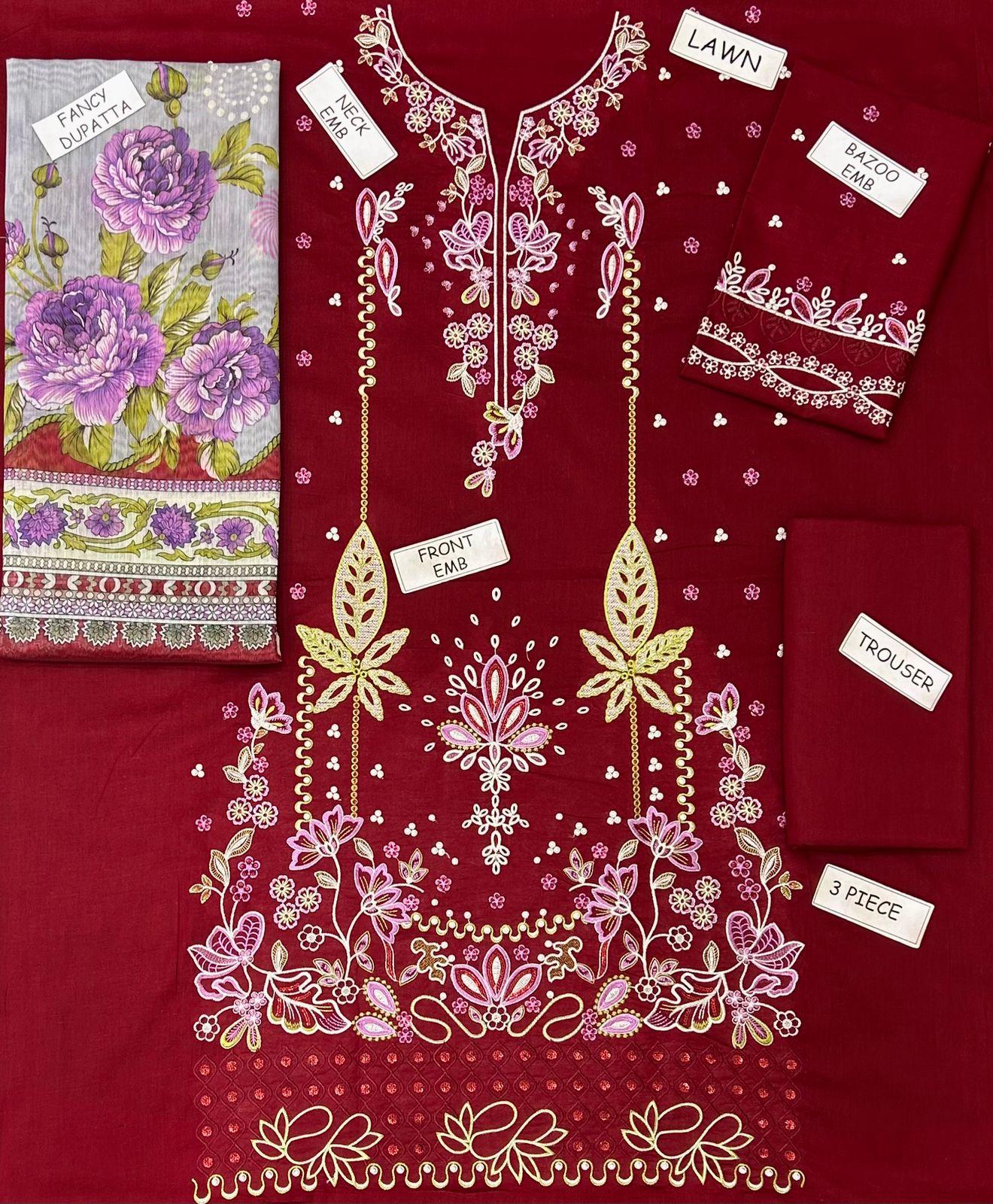 Nureh Lawn 3 Pc Embroidery Suit