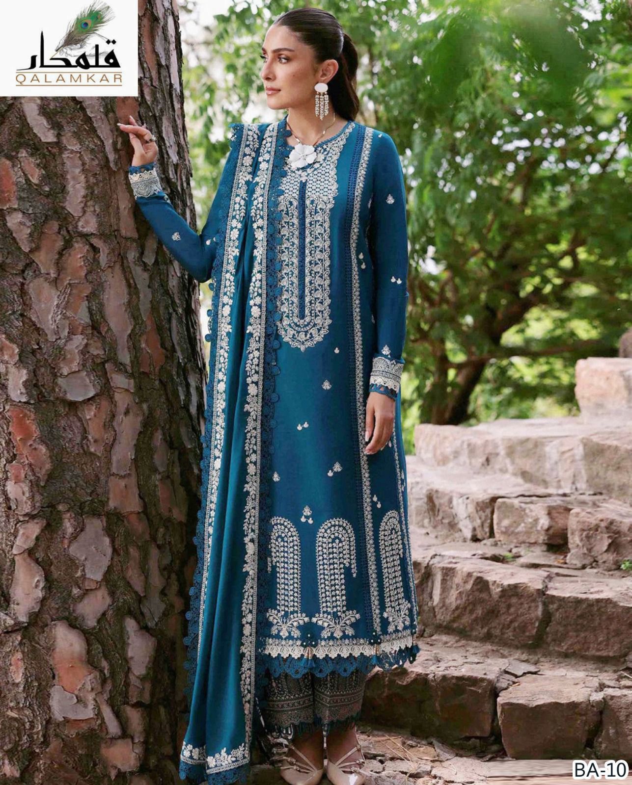 Qalamqar 3 pc Lawn embroidery suit
