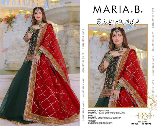 Maria B 3 Pc Lawn  Embroidery Suit