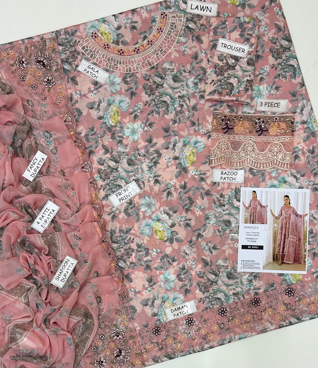 baroque Lawn 3 pc embroidery suit