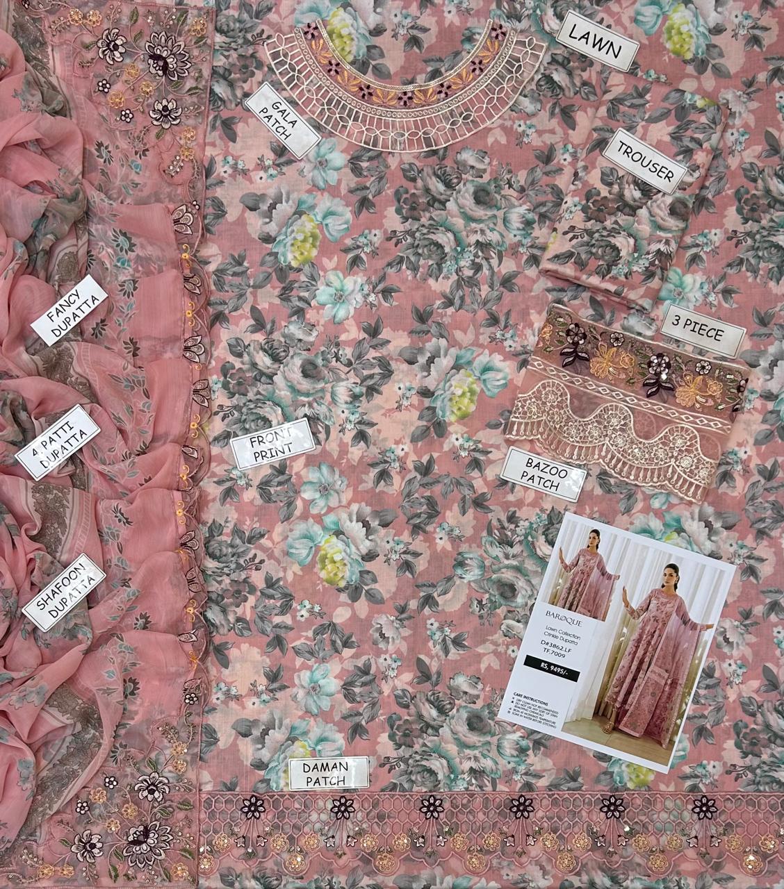 baroque Lawn 3 pc embroidery suit