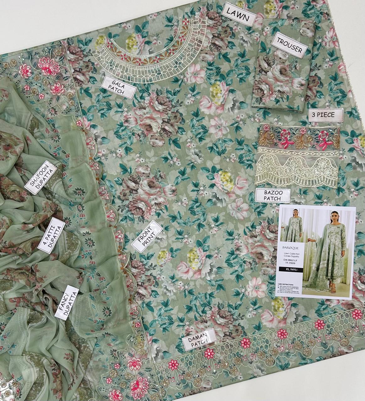 baroque Lawn 3 pc embroidery suit