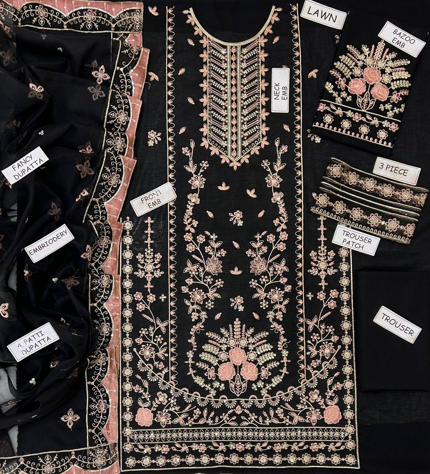 Aneelas 3 pc Lawn Embroidery suit