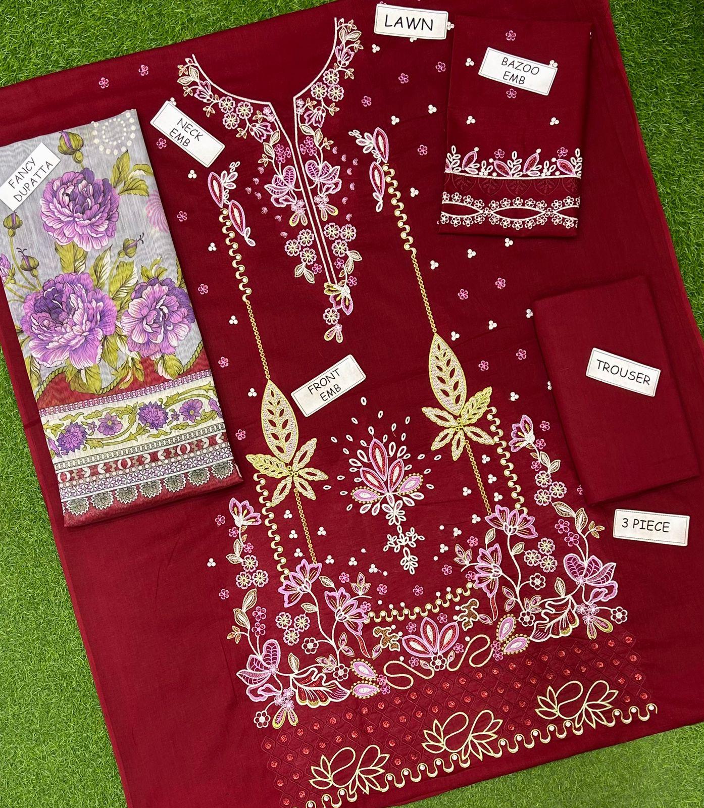 Nureh Lawn 3 Pc Embroidery Suit