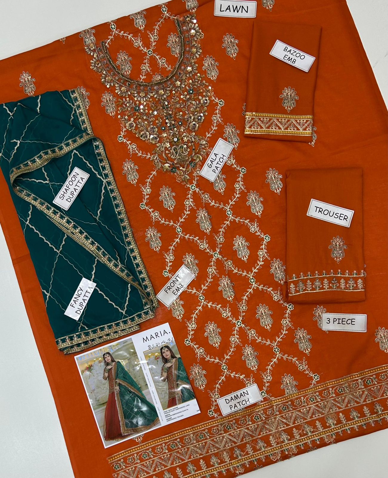 Maria B 3 Pc Lawn  Embroidery Suit