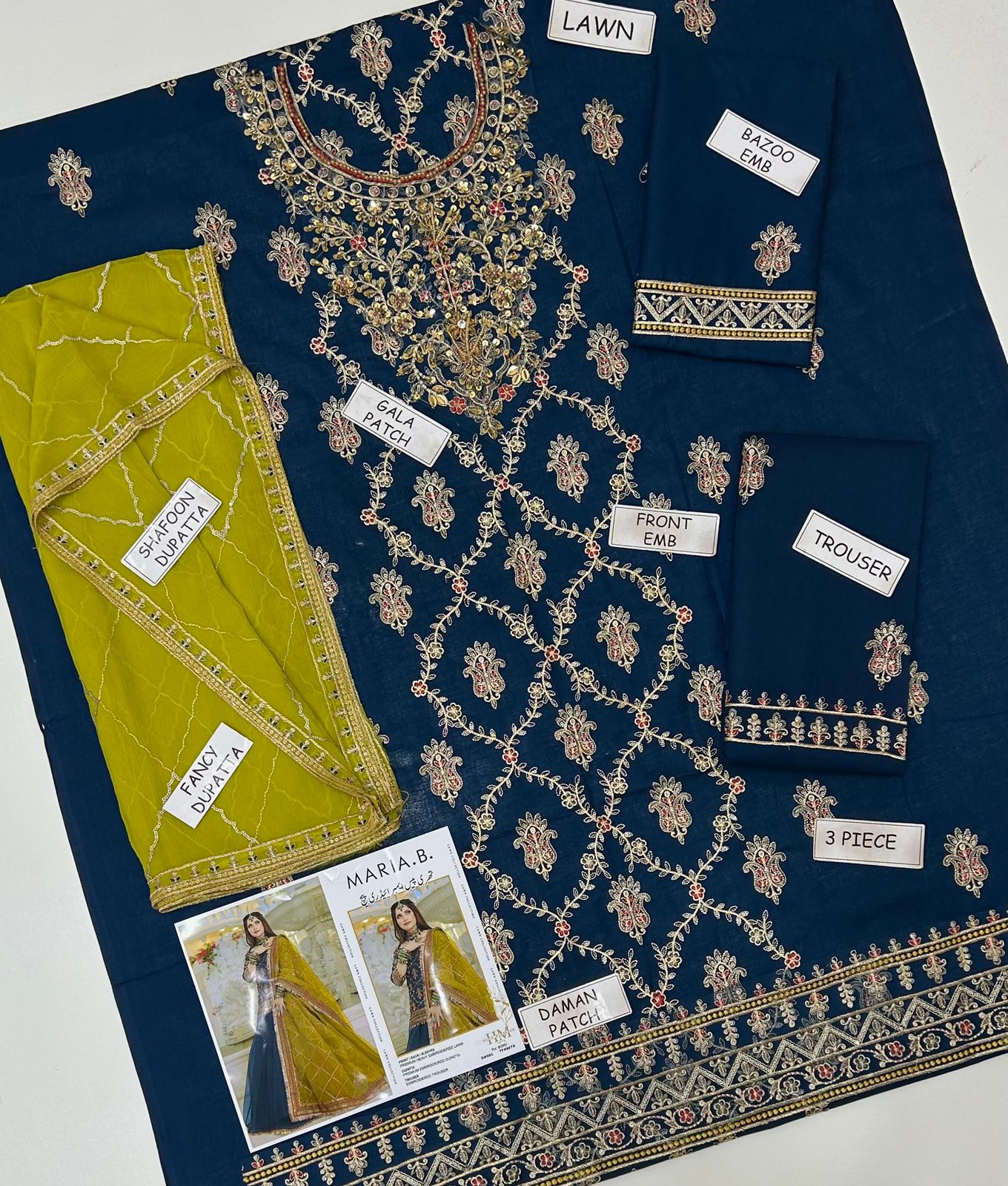 Maria B 3 Pc Lawn  Embroidery Suit
