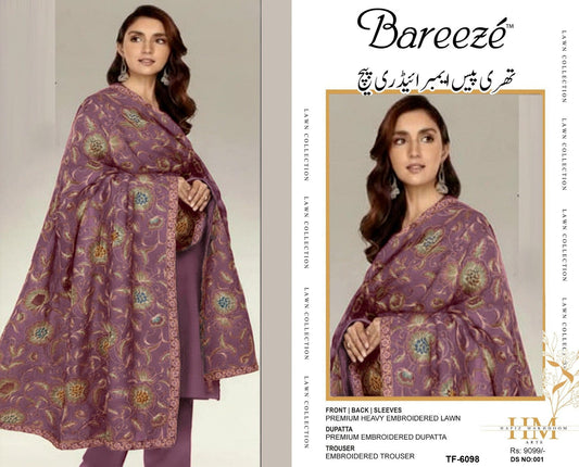 Bareeze 3 pc Lawn embroidery suit