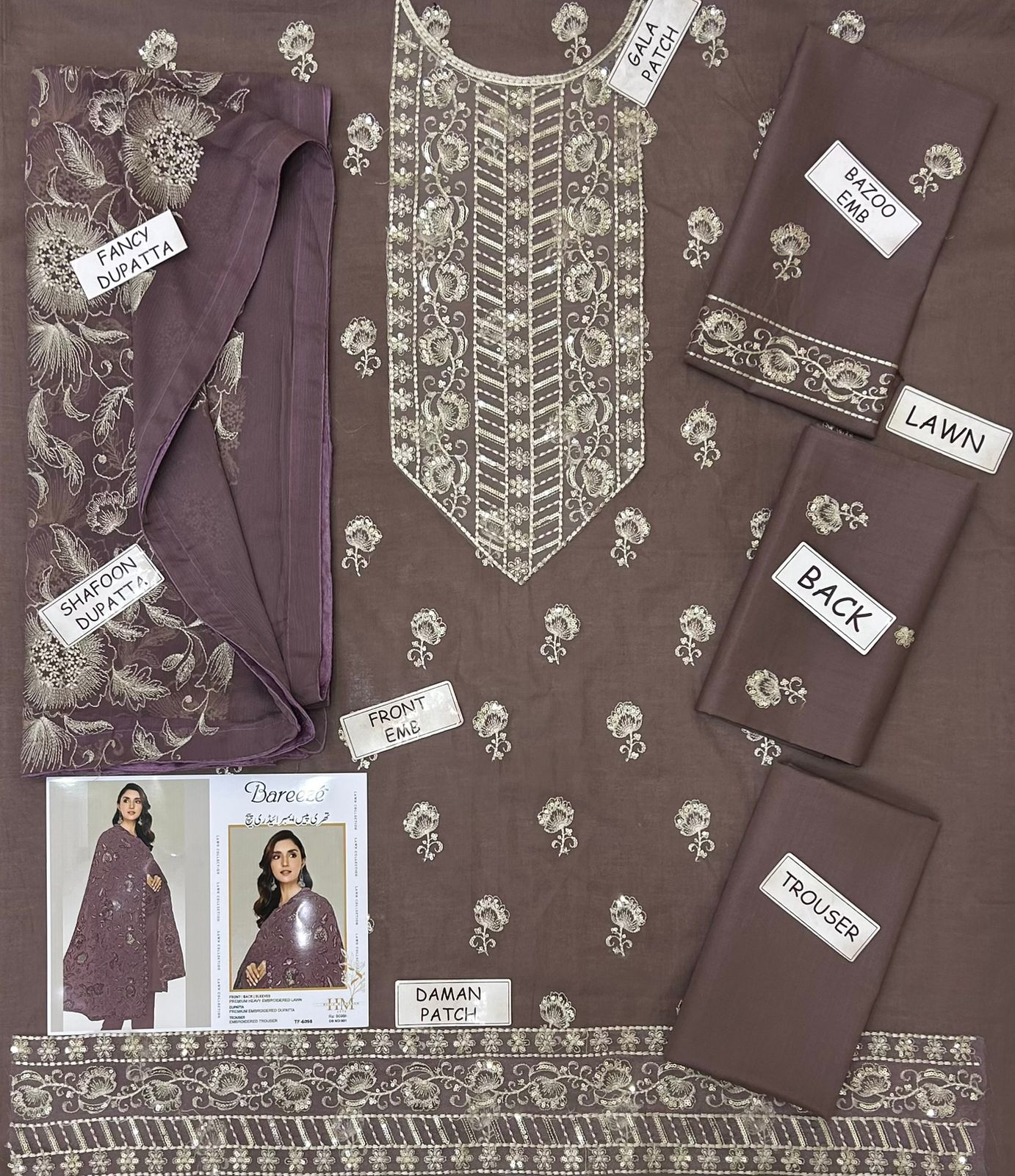 Bareeze 3 pc Lawn embroidery suit